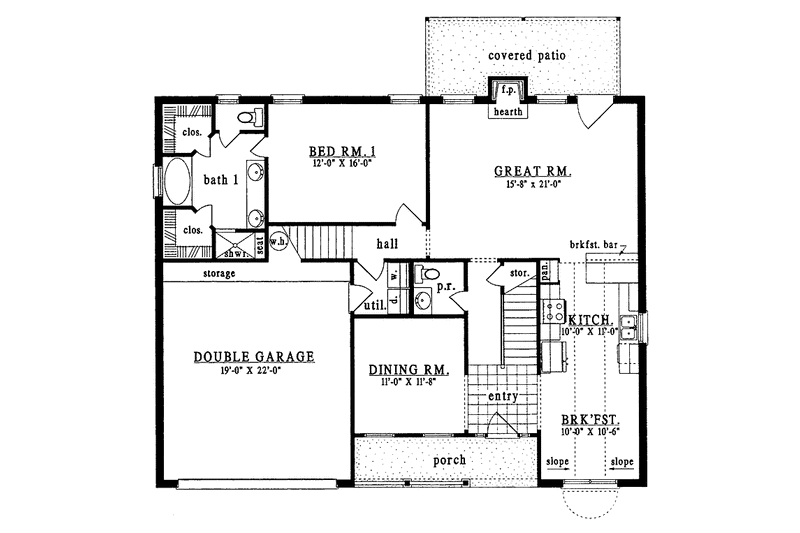 Home Plan - Floor Plan - Main Floor for Country House Plan #42-494 - 3 bed, 2.5 bath