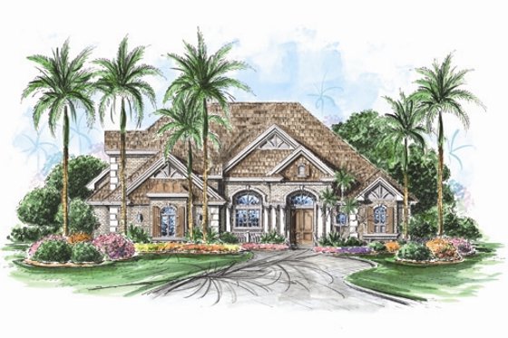 Exterior - Front Elevation for Mediterranean House Plan #27-429 - 4 bed, 4.5 bath