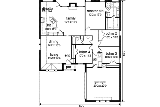 Floor Plan - Main Floor for Traditional House Plan #84-176 - 4 bed, 2 bath