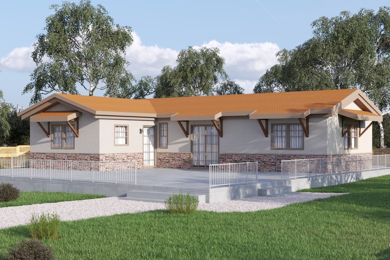 Mediterranean Style House Plan - 3 Beds 1 Baths 988 Sq/Ft Plan #1106-110 Exterior