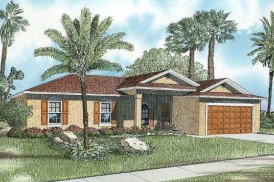 Exterior - Front Elevation for Mediterranean House Plan #420-127 - 3 bed, 2 bath