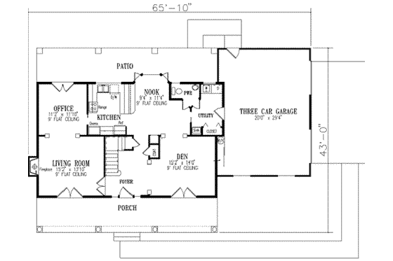Floor Plan - Main Floor for Mediterranean House Plan #1-488 - 3 bed, 2.5 bath