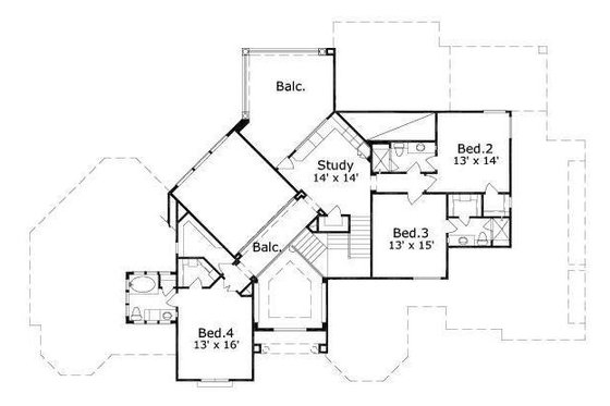 Floor Plan - Upper Floor for European House Plan #411-343 - 4 bed, 5.5 bath