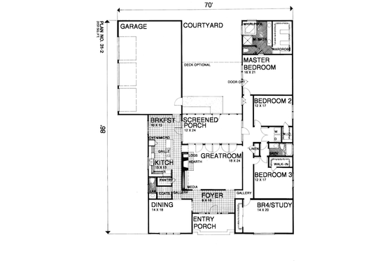 Floor Plan - Main Floor for Southern House Plan #30-358 - 4 bed, 2.5 bath