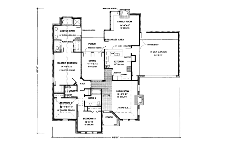 European Style House Plan - 3 Beds 2 Baths 2060 Sq/Ft Plan #410-279 ...