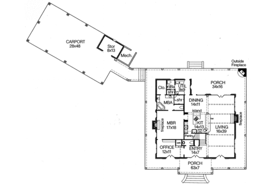 Floor Plan - Main Floor for Southern House Plan #15-259 - 5 bed, 3.5 bath