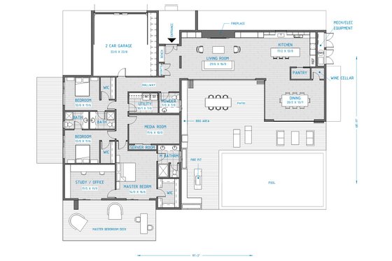 Floor Plan - Main Floor for Modern House Plan #473-4 - 3 bed, 3.5 bath