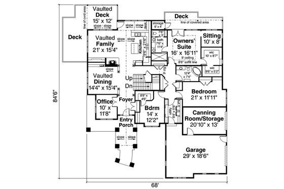 Floor Plan - Main Floor for Ranch House Plan #124-1106 - 3 bed, 2 bath