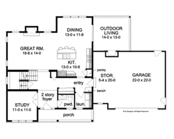 Home Plan - Colonial Floor Plan - Main Floor Plan #1010-49