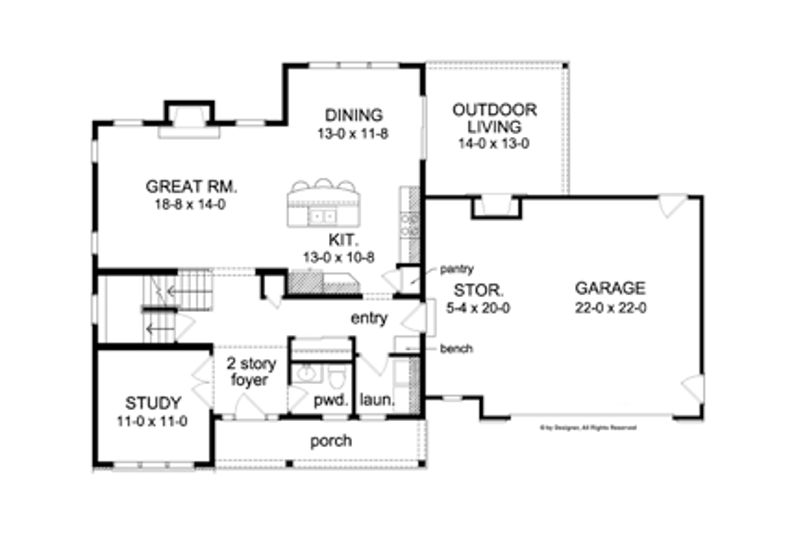 Home Plan - Floor Plan - Main Floor for Colonial House Plan #1010-49 - 3 bed, 2.5 bath