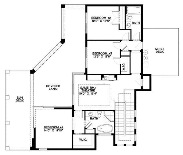House Blueprint - Mediterranean Floor Plan - Upper Floor Plan #1017-107