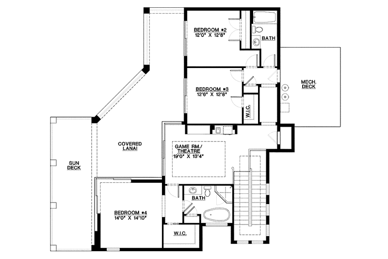 Architectural House Design - Floor Plan - Upper Floor for Mediterranean House Plan #1017-107 - 4 bed, 4 bath