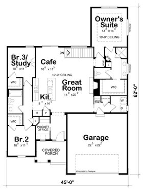 Floor Plan - Main Floor for Cottage House Plan #20-2260 - 3 bed, 2 bath