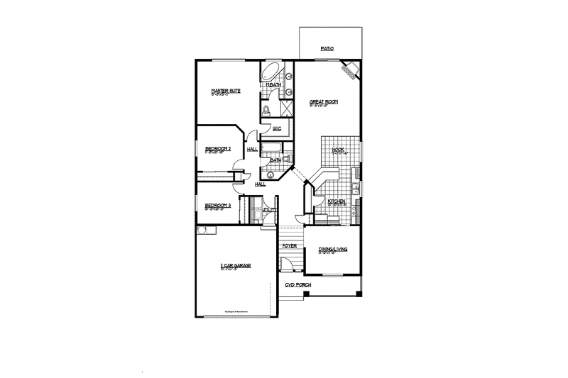 House Blueprint - Floor Plan - Main Floor for Craftsman House Plan #569-18 - 3 bed, 2 bath