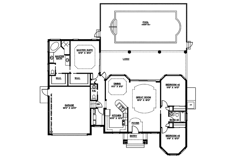 Home Plan - Floor Plan - Main Floor for Mediterranean House Plan #1017-113 - 3 bed, 2.5 bath