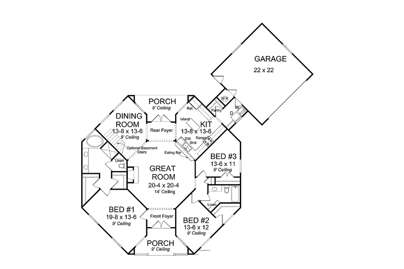 Home Plan - Floor Plan - Main Floor for Traditional House Plan #513-2147 - 3 bed, 2 bath
