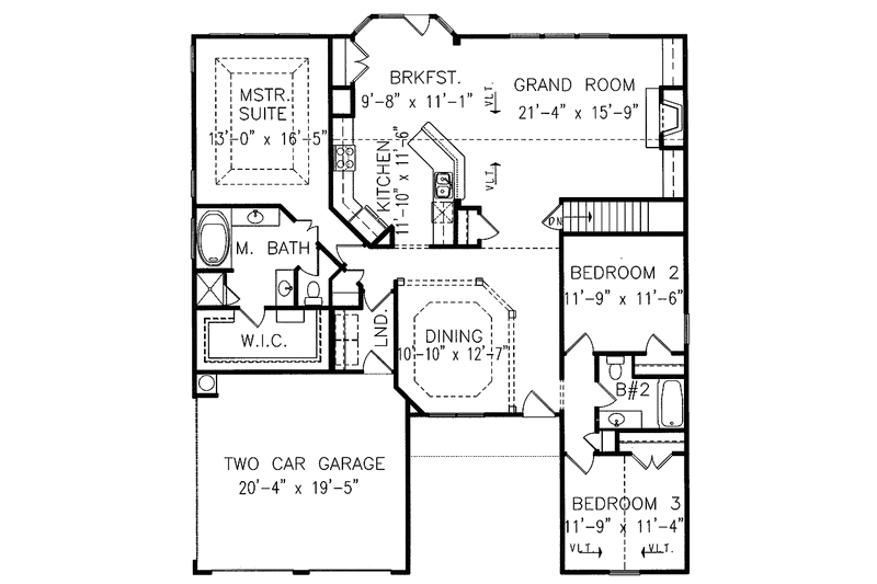 House Blueprint - Floor Plan - Main Floor for Colonial House Plan #54-211 - 3 bed, 2 bath