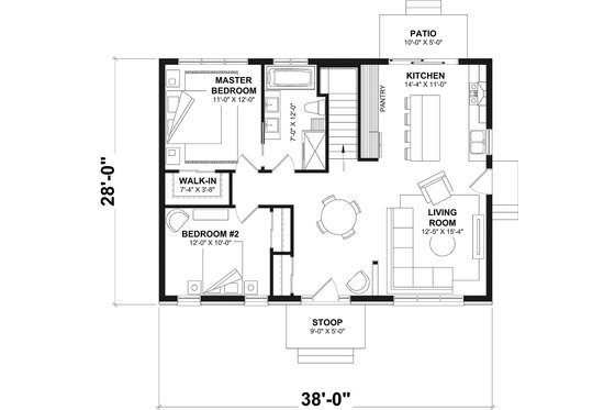 Floor Plan - Main Floor for Cottage House Plan #23-691 - 2 bed, 1 bath