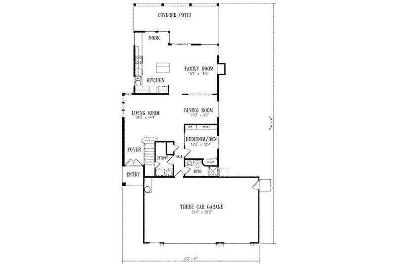 Architectural House Design - Floor Plan - Main Floor for Adobe / Southwestern House Plan #1-562 - 4 bed, 3 bath