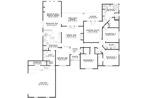 Floor Plan - Main Floor for Ranch House Plan #17-3152 - 4 bed, 2 bath