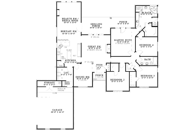Home Plan - Floor Plan - Main Floor for Ranch House Plan #17-3152 - 4 bed, 2 bath