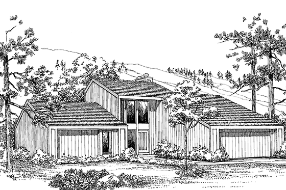 Exterior - Front Elevation 3 for Contemporary House Plan #72-743 - 2 bed, 2 bath