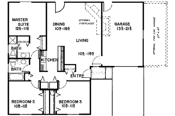 Floor Plan - Main Floor for Ranch House Plan #60-668 - 3 bed, 2 bath