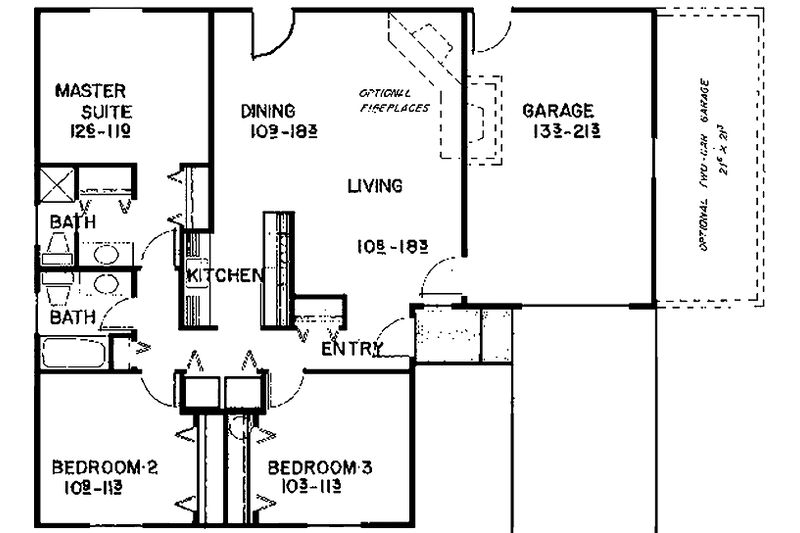 Architectural House Design - Floor Plan - Main Floor for Ranch House Plan #60-668 - 3 bed, 2 bath