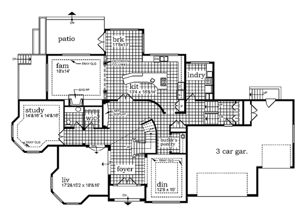 Architectural House Design - Mediterranean Floor Plan - Main Floor Plan #47-1017