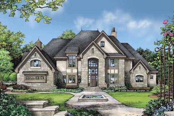 Exterior - Front Elevation 3 for European House Plan #929-813 - 4 bed, 4.5 bath