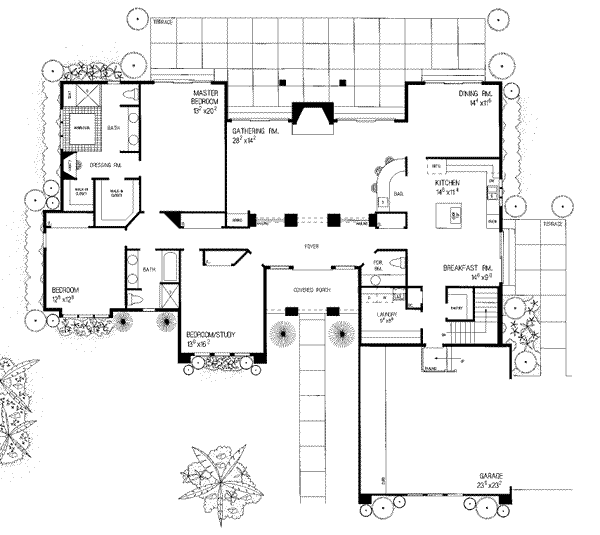 Architectural House Design - Adobe / Southwestern Floor Plan - Main Floor Plan #72-210