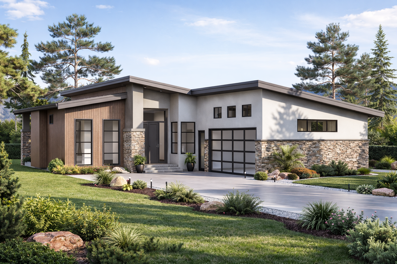 House Blueprint - Exterior - Front Elevation 2 for Contemporary House Plan #1100-89 - 3 bed, 2 bath