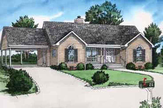 Exterior - Front Elevation for Traditional House Plan #16-253 - 2 bed, 2 bath