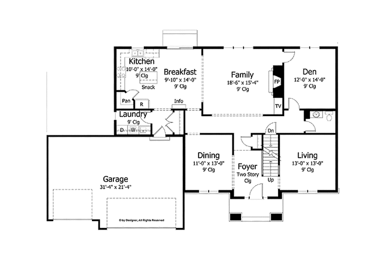 Architectural House Design - Floor Plan - Main Floor for Colonial House Plan #51-1029 - 4 bed, 2.5 bath