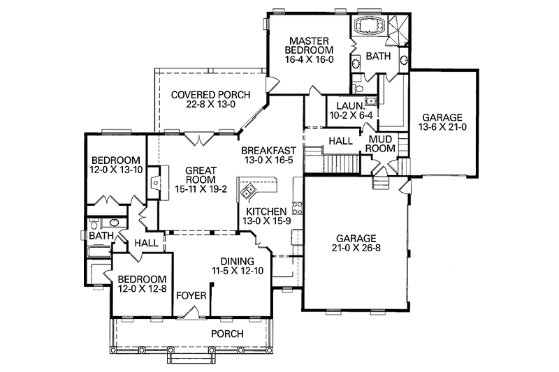 Home Plan - Floor Plan - Main Floor for Country House Plan #46-778 - 3 bed, 2 bath