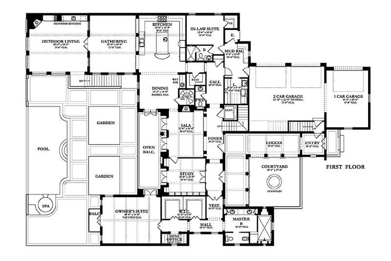 Architectural House Design - Floor Plan - Main Floor for Mediterranean House Plan #1058-85 - 5 bed, 5 bath