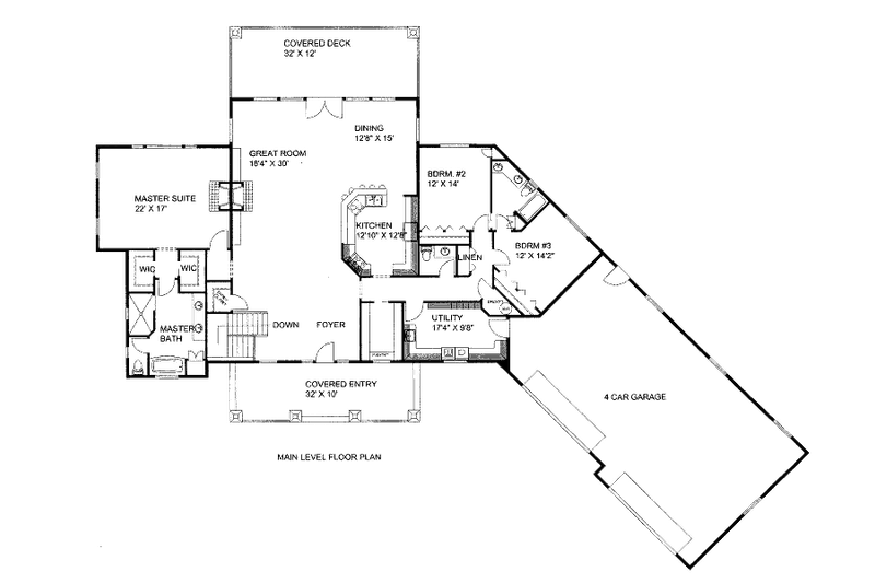 Architectural House Design - Floor Plan - Main Floor for Bungalow House Plan #117-708 - 5 bed, 3 bath