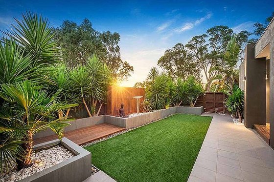 Backyard, Modern style home