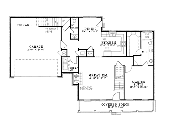 Floor Plan - Main Floor for Country House Plan #17-2620 - 3 bed, 2.5 bath
