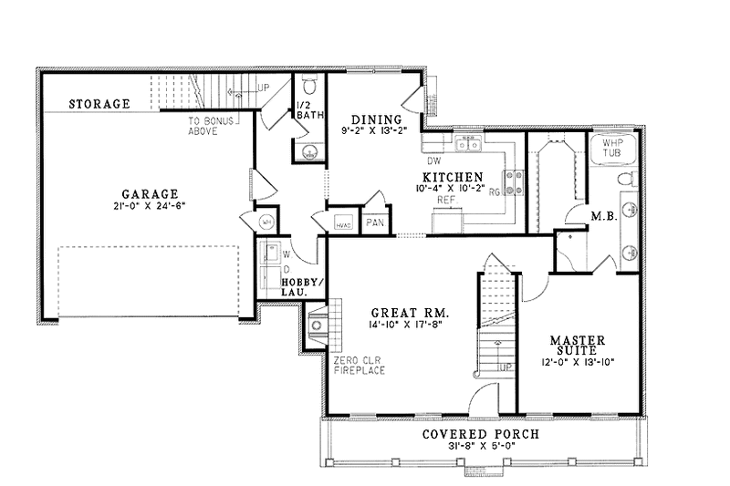 Architectural House Design - Floor Plan - Main Floor for Country House Plan #17-2620 - 3 bed, 2.5 bath