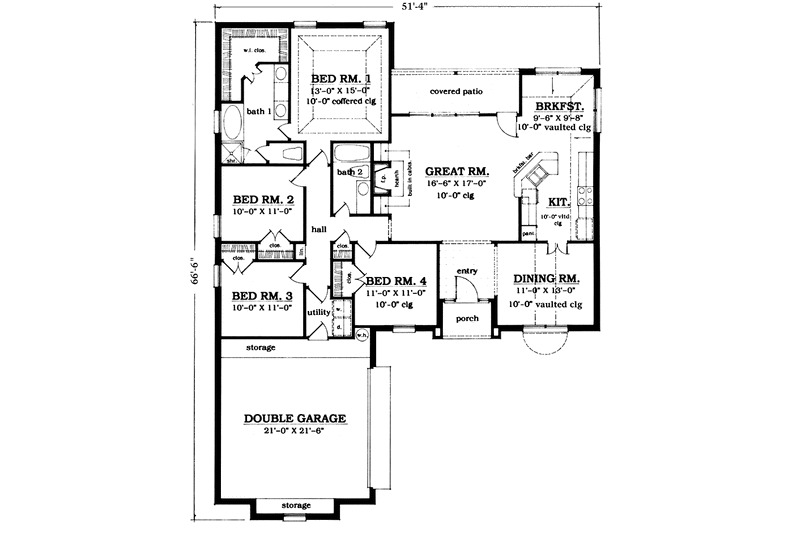 House Design - Floor Plan - Main Floor for Country House Plan #42-695 - 4 bed, 2 bath