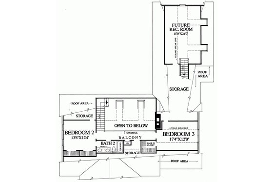 Floor Plan - Upper Floor for Southern House Plan #137-167 - 3 bed, 2.5 bath