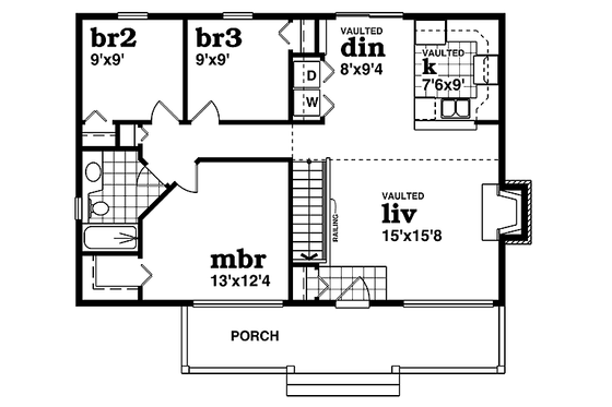 Floor Plan - Main Floor for Farmhouse House Plan #47-420 - 3 bed, 1 bath