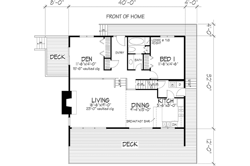 Home Plan - Floor Plan - Main Floor for Cabin House Plan #320-1475 - 2 bed, 2 bath