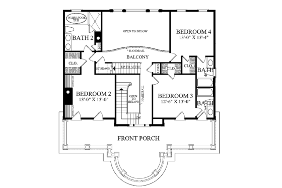 Floor Plan - Upper Floor for Classical House Plan #137-328 - 4 bed, 4 bath