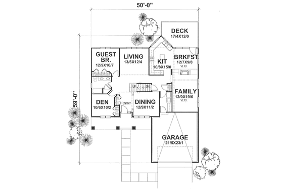 Floor Plan - Main Floor for Traditional House Plan #50-108 - 4 bed, 3 bath