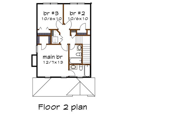 Floor Plan - Upper Floor for Southern House Plan #79-168 - 3 bed, 2.5 bath