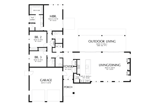 Floor Plan - Main Floor for Contemporary House Plan #48-1149 - 3 bed, 2.5 bath