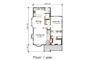Floor Plan - Main Floor for Bungalow House Plan #79-314 - 3 bed, 2.5 bath