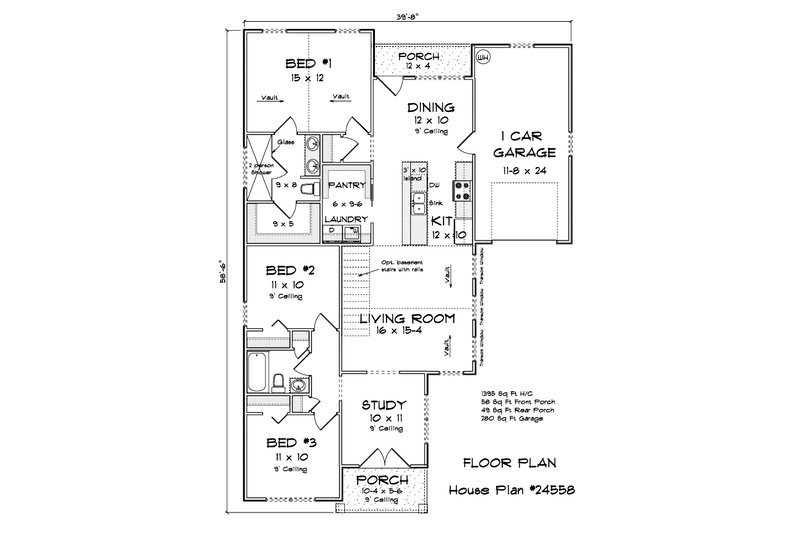 House Blueprint - Floor Plan - Main Floor for Cottage House Plan #513-2351 - 3 bed, 2 bath